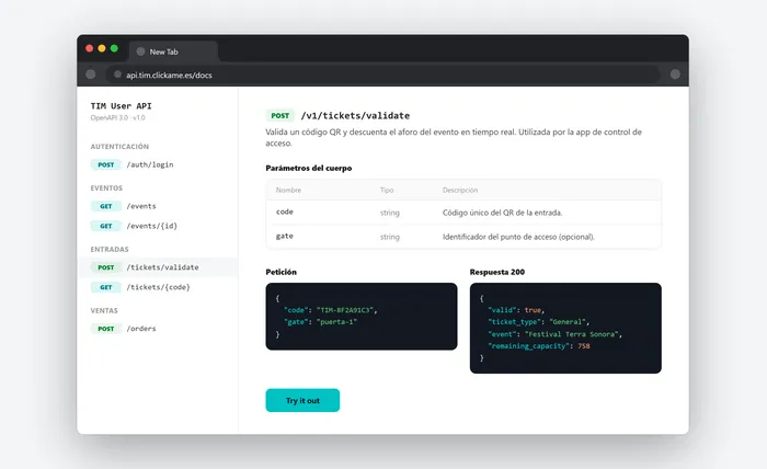 API propia (TIM User API)
